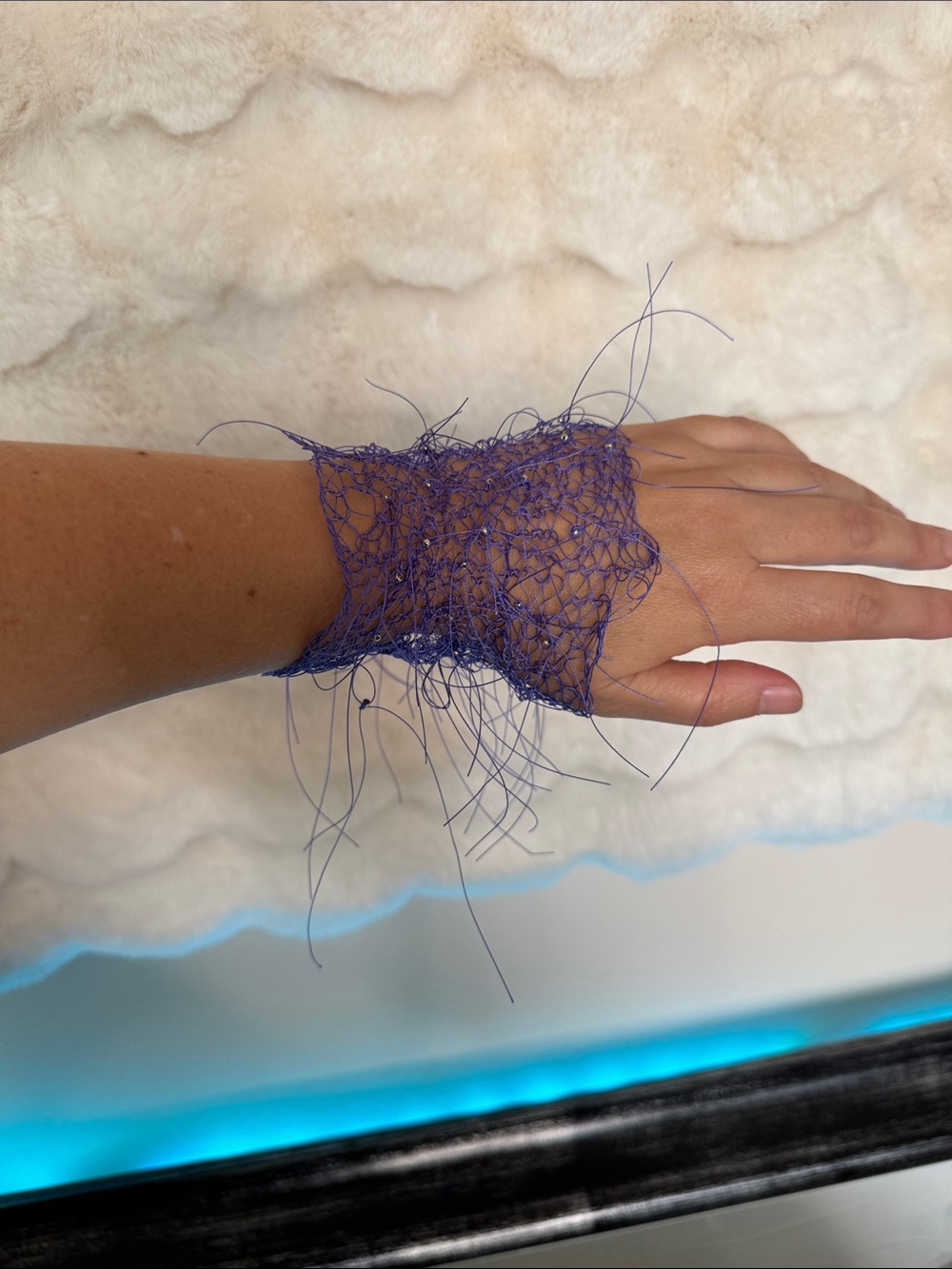 Handmade Purple Fringe knitted  Wrist Cuff
